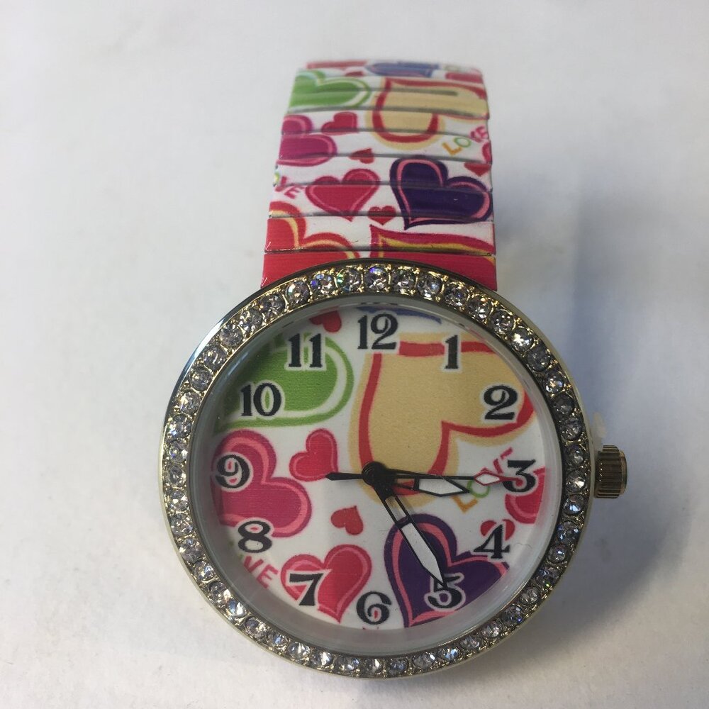 ZJ Collection Stainless Steel Watch Love Heart Rhinestone Pink Rainbow